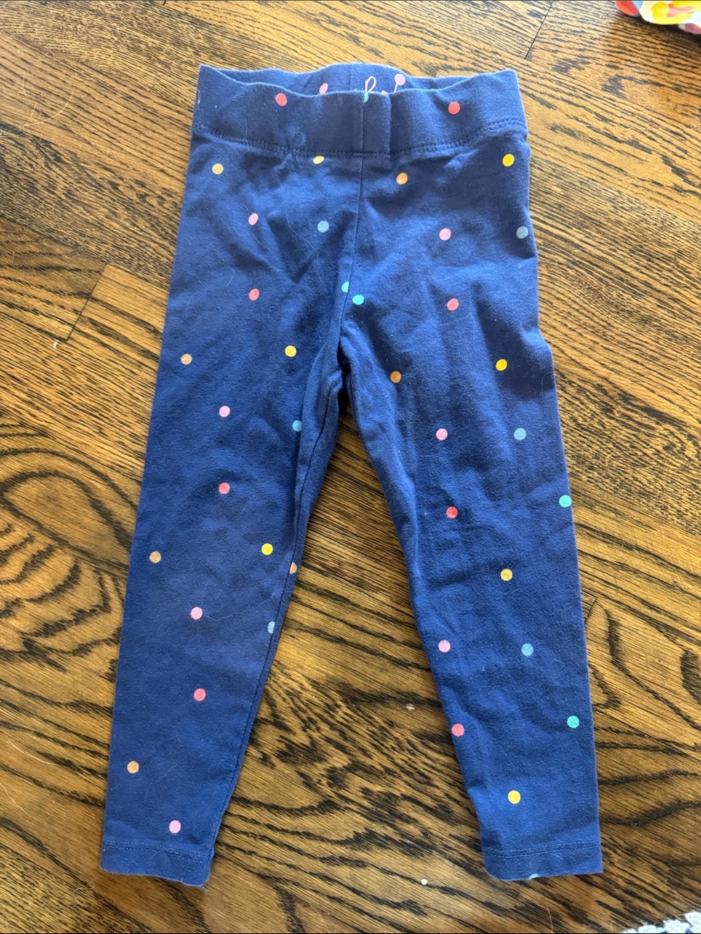 Mini Boden Navy Leggings with Multi-Color Polka Dots